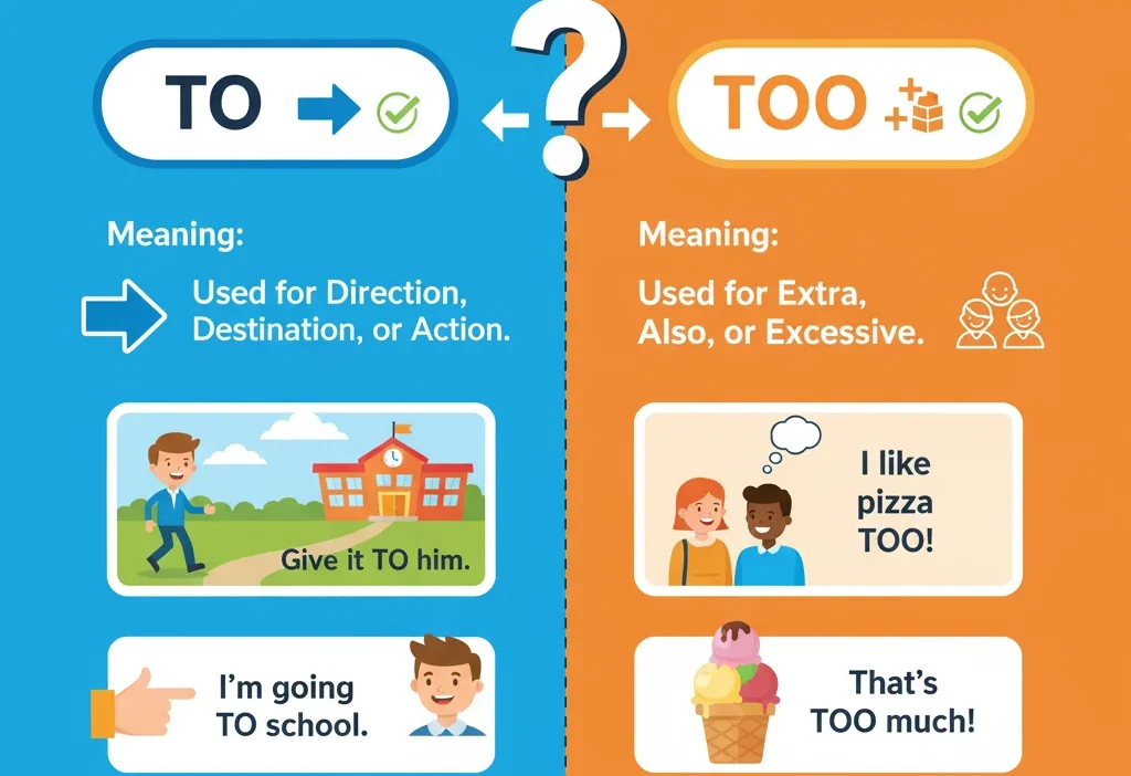 To or Too: Meaning