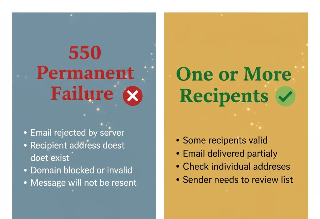 550 Permanent Failure vs One or More Recipients